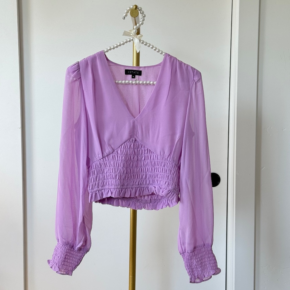 1.State Lilac Smocked Detail Blouse